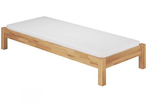 Erst-Holz® Einzelbett Buche Natur Massivholzbett 120x200 Jugendbett Futonbett Rollrost Matratze 60.84-12 M