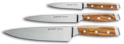 Felix SOLINGEN 830333 First Class Wood Messer-Set 3tlg – Küchen-Basics Klingen-Stahl Olivenholzgriff - Made in Germany