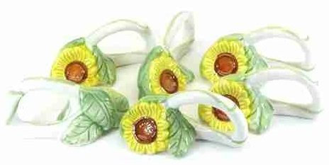 Unbekannt 6 Serviettenring aus Keramik, Sonnenblume