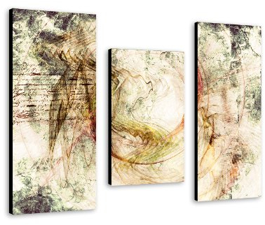 Geometrische Magie - Wandbild 100x70cm 3-teiliges Keilrahmenbild (30x70+30x50+30x70cm) abstraktes Wandbild mehrteiliger Kunstdruck im Gemälde-Stil - optisch wie handgemalt - glatte Oberfläche - Vintage