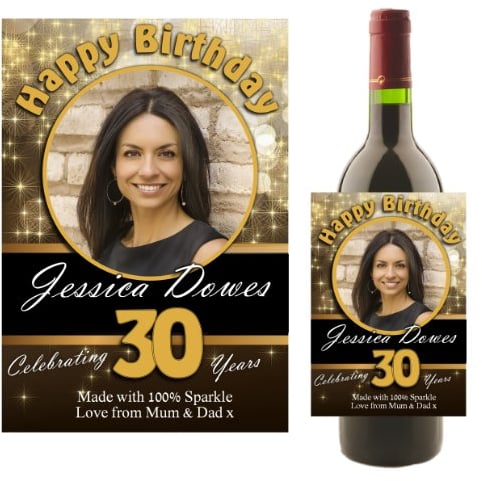 Personalised Happy Birthday Wine Champagne Bottle Photo Label ~ Any Age 18th 21st 30th 40th 50th Birthday Gift Idea for him her N9