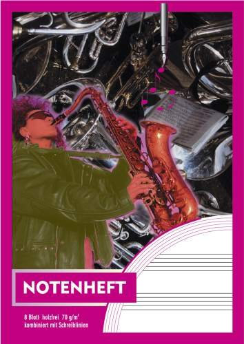 Notenheft DIN A5 6Syst. 8Blatt HF. kombiniert mit Schreiblinien | holzfrei | 70g/m²