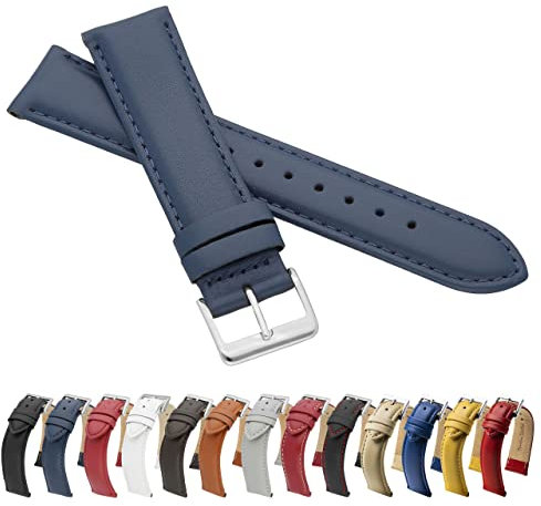 MARCHEL Glattleder LLB Lederarmband Echtleder Uhrenarmband Uhrband Uhrenbänder Rindsleder Feines Leder Uhr Band (22 mm, Blau)
