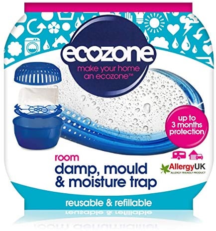 EcoZone Room Damp, Mould & Moisture Trap, Portable Dehumidifier Device, Re-Usable & Re-Fillable, 3 months Protection for Bedrooms, Bathrooms, Garages, Kitchens & Caravans, Vegan Friendly (Single)