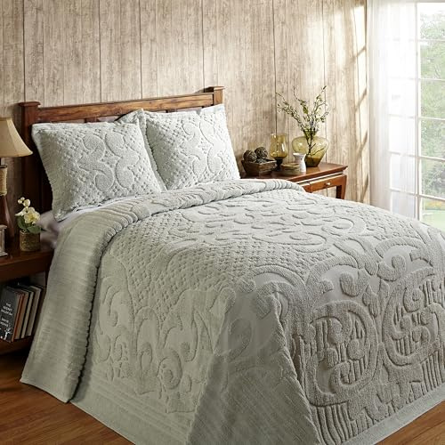Better Trends Chenille Bedspreads Full/Double Size, Sage 100% Cotton Chenille Medallion Design Tufted Bedding Coverlet Soft Lightweight, 81x110 1 Pieces Ashton Collection