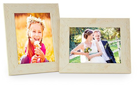 Bilderrahmen 13x18 cm Holz Weiß, 2er Set Echtholz-Rahmen rustikal, Strandhaus, Made in Germany, Echtglas, zum Aufhängen & Aufstellen, extra Zubehör - Treibholzlook mit einem Hauch Küstenflair