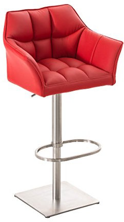 CLP Barhocker DAMASO mit Kunstlederbezug und hochwertiger Polsterung I Barstuhl mit Lehne I Höhenverstellbarer Tresenstuhl mit Fußstütze, Farbe:rot, Gestell Farbe:Edelstahl