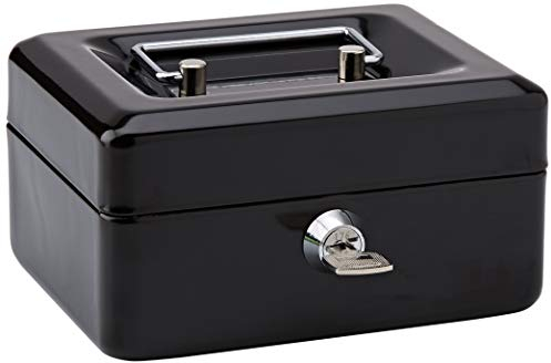 Rapesco SB0006B1 Caisse à Monnaie en Métal avec Serrure, 3 Clés et Plateau Amovible, Taille 15 cm, Noir