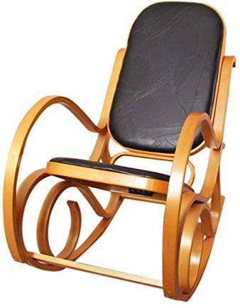 Mendler Schaukelstuhl M41, Schwingsessel Fernsehsessel, Massiv-Holz - Eiche-Optik, Patchworkleder schwarz