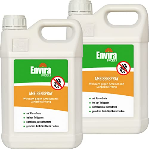 Envira Ameisenspray 2 x 5 Liter - Abwehr Spray mit Langzeitwirkung gegen Wegameisen, Pharaoameisen - Mittel gegen Ameisen für Wohnung, Balkon, Terrasse, Garten - Effektiv Ameisen loswerden