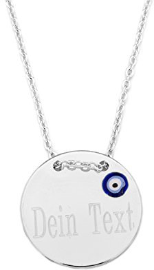 Remi Bijou Halskette MIT GRAVUR Gravurplatte Münze Scheibe Nazar Boncuk Blaues Auge (Silber)
