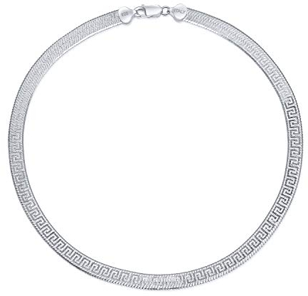 Bling Jewelry Flexibles Umkehrbares Flaches Griechisches Schlüsseldesign.925 Sterling Silber Herringbone Halskette Kragen Für Frauen Nickelfrei Hergestellt In Italien 18 Zoll
