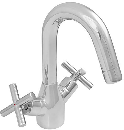 Welfenstein Waschtischarmatur WT-70T7 Zweigriffmischer Kreuzgriffe Wasserhahn
