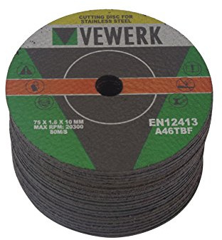 VEWERK 10 Pack Metal Cutting Discs for Stainless Steel (75mm x 1.6mm x 10mm)8009