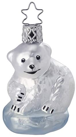 Christbaumschmuck Glas 6.5cm Eisbär Baby mundgeblasen handbemalt Weihnachtskugeln Nordpol weiß