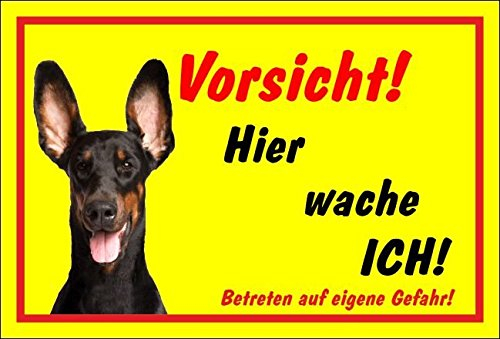 Melis-Folienwerkstatt Schild Warnschild Achtung Dobermann – Hier wache ich - Hund Hundeschild 30x20cm Hartschaum Aluverbund -S26F