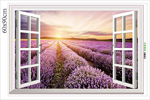 HALLOBO® XXL Wandtattoo Wandaufkleber Fenster Lavendel Wohnzimmer Schlafzimmer Küche Sticker Wand Bild Wand Aufkleber Deko Korridor Esszimmer