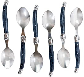 Pradel Excellence - Boîte 6 Cuillères Soupe Laguiole - Acier Inoxydable - Manche Gris Marbre - Design Élégant, Coffret Vitre de Présentation - Pour Usage Quotidien ou Festif