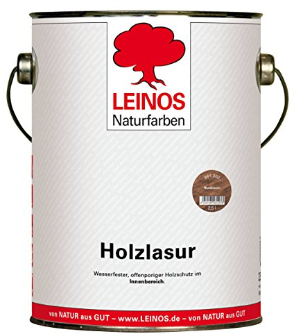 LEINOS 261 Holzlasur für Innen 062 Nussbaum – natürliche, atmungsaktive Lasur auf Wasserbasis für Möbel, Decken und Holzflächen im Innenbereich, offenporig, lösemittelfrei, geruchsarm, 2,5 Liter