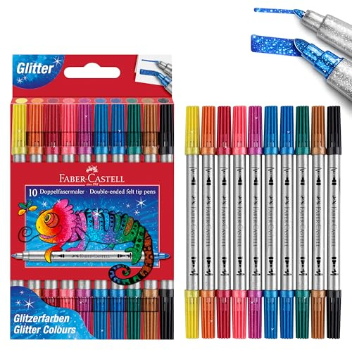 Faber-Castell - Filzstifte Set Glitzer, 10 Doppelfasermaler | Mit feiner und breiter Spitze - Malstifte für Kinder und Erwachsene