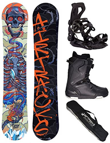 Airtracks Herren Snowboard Set Freeride Freestyle Diamond Heart Carbon Wide Hybrid Rocker 160 - Snowboard Bindung Master - Snowboardboots Strong ATOP 43 - SB Bag