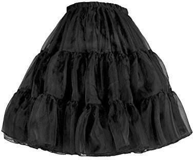 Flora Jupon années 50 Vintage en Tulle Rockabilly Petticoat Longueur 45cm/18 (EU 34-40(XS-M), Noir)