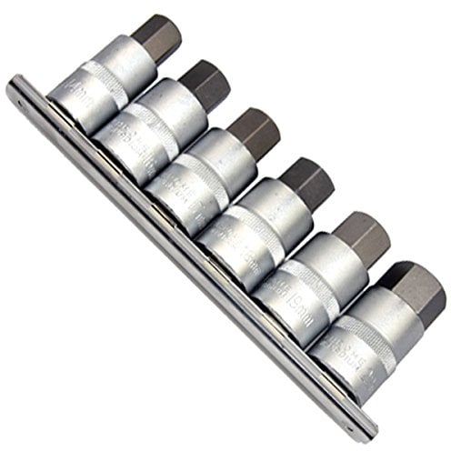 6 x EXTRA KURZE Kraft Steckschlüsselsatz/Schraubendreher-Einsätze Stecknüsse 14-22 mm Innensechskant Einsatz/Steck-Nuss Schlüssel für Innen-6-kant Schrauben 1/2 Cr-V auf Steckleiste
