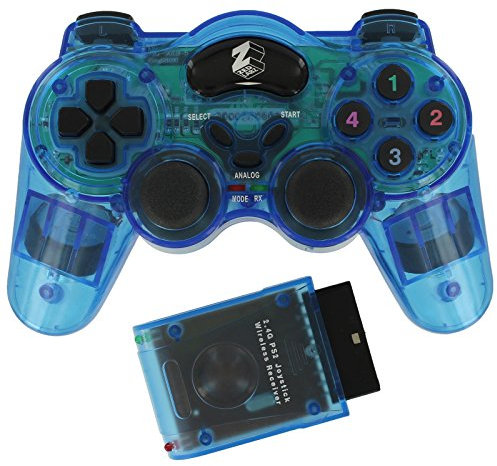 ZedLabz wireless RF double shock vibration gamepad controller for Sony Playstation 2 PS2 - Blue