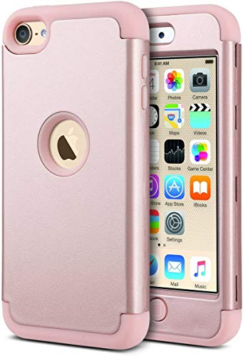 ULAK Coque iPod Touch 7, Étui Housse 3 en 1 Hybride Antichoc en Silicone Souple + PC Dur Protection Coque pour Apple iPod Touch 5/6/7ème Génération (2019), Or Rose