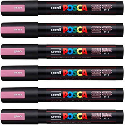 POSCA Uni-Ball PC-5M Lot de 12 stylos Rose métallisé