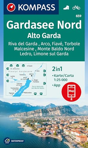 KOMPASS Wanderkarte 659 Gardasee Nord / Alto Garda, Riva del Garda, Arco, Fiavé, Torbole, Malcesine, Monte Baldo Nord, Ledro, Limone sul Garda ... Monte Baldo Nord, Ledro, Limone sul Garda