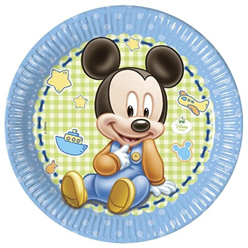 Procos Baby Mickey Lasercut Party-Teller, 8 Stück, 23 cm, Mickey Mouse Design, Papier, Kinder Feier-Teller