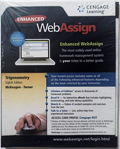 WebAssign Printed Access Card for McKeague/Turner's Trigonometry, 8th Edition, Single-Term