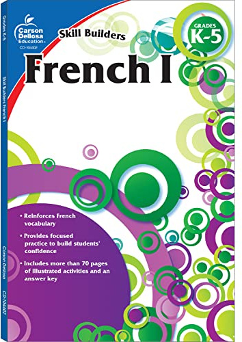 Carson Dellosa Skill Builders K-5 French Workbook, Alphabet, Vocabulary, Numbers, Geography, and More, Kindergarten to 5th Grade Classroom or Homeschool Curriculum