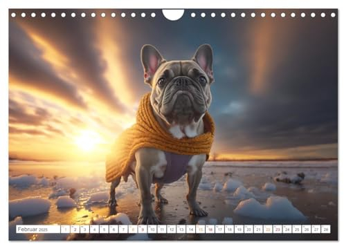 Französische Bulldoggen (Wandkalender 2025 DIN A4 quer), CALVENDO Monatskalender: Die französische Bulldogge ist eine kleine bis mittel große ... und muskolösen Körperbau. (CALVENDO Tiere)