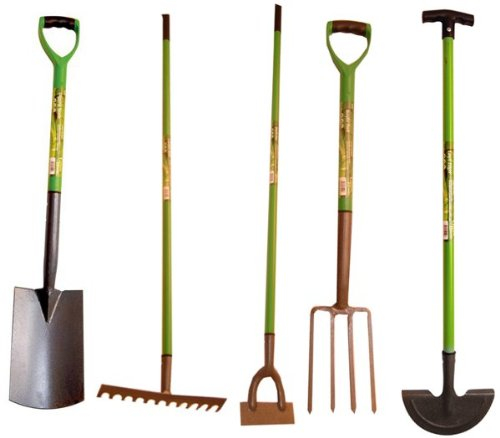 Green Blade Carbon Steel Garden Tool Set 5 Pieces Spade, Edger, Rake, Hoe & Fork
