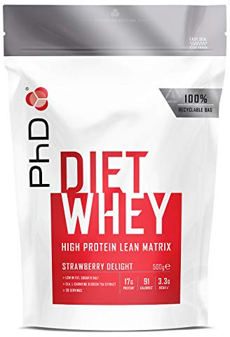 PhD Nutrition Diet Proteine Whey in polvere 500g Torta alle Fragole, Proteine in polvere ipocaloriche a supporto della dieta, Con 16g di proteine per porzione