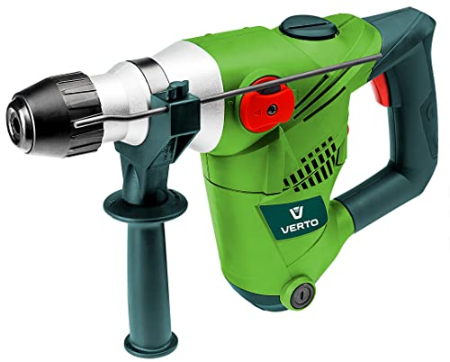 VERTO Bohrhammer SDS Plus 1500W 3.5J - SDS+ Bohr-, Hammer- und Hammerfunktion - Mit Zubehör: 3 Betonbohrer, 2 Meißel, Staubschutzhülle und Behälter mit Fett
