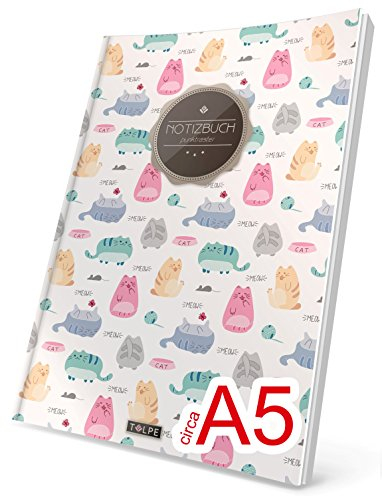 TULPE Punktraster Notizbuch: Ca. A5 „C115 Lustige Katzen (Vintage Softcover, Register, Punktpapier - Bullet Journal, Kalligraphie Übungsheft, Skizzenbuch, Gepunktete Seiten, Dotted Grid Journal)