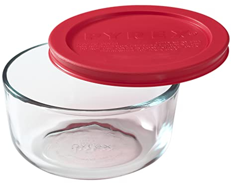World Kitchen Pyrex 2-Cup Food Storage Round with Red Lid Clear