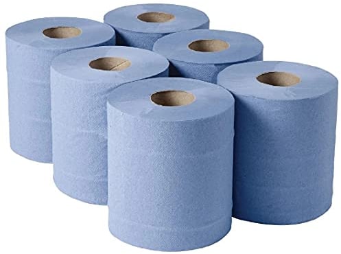 Essuie-Mains Bleu 2 Plis à Dévidage Central Contact Aimentaire - Lot de 6 - Jantex