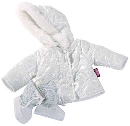 Götz 3402186 Kombination Silberschleifchen - Steppjacke Puppenbekleidung - Gr. XL - 3-teiliges Bekleidungs- und Zubehörset für Stehpuppen 45 - 50 cm