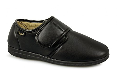Dr Keller CHRIS Mens Faux Leather Rip Tape Strap Closure Slippers Black UK 10