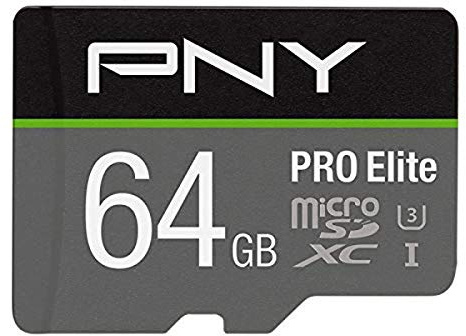 PNY U3 Pro Elite Carte microSD (jusqu'à 95 Mo/s lecture/90 Mo/s vitesse d'écriture), 64 Go (P-SDUX64U395PRO-GE)