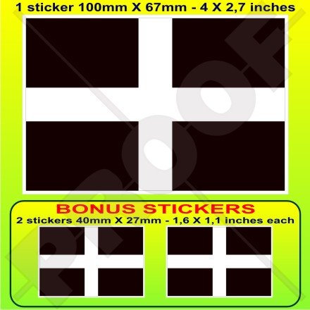 Cornwall Cornish Flagge St Piran 's Cross England Großbritannien UK 10,2 cm (100 mm) Vinyl Bumper Aufkleber, Aufkleber X1 + 2 Bonus