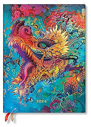 Paperblanks Flexi 12-Monatskalender 2024 Humming Dragon, Day-at-a-Time - Ultra (230 x 180), Englisch (Feiertage International)