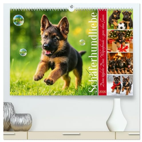 Schäferhundliebe - Deine tägliche Dosis Welpenfreude – ganz ohne Gassi. (hochwertiger Premium Wandkalender 2026 DIN A2 quer), Kunstdruck in Hochglanz: ... durch die Jahreszeiten! (CALVENDO Tiere)