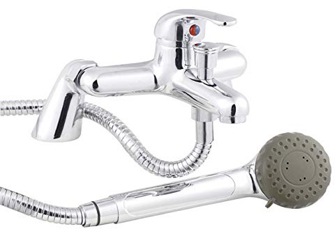 nuie DTY304 ǀ Eon Modern Bathroom Single Lever Deck-Mounted Bath Shower Mixer Tap with Handset, 175mm x 220mm, Chrome