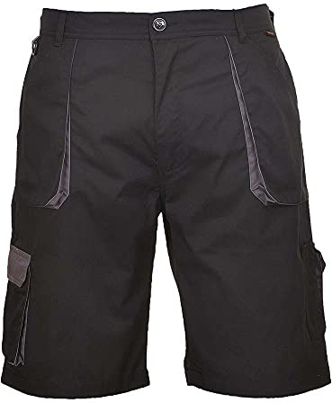 Portwest TX14 Texo Kontrast-Shorts 2 Gesäßtaschen Baumwolle Strapazierfähig | Schwarz, S, UPF 50+, 40% Polyester, Elastischer Bund, Elastische Taillenbund, Reißverschluss, Atmungsaktiv, Multifunktional