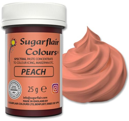Sugarflair Lebensmittelfarbe Peach, Spectral hochkonzentrierte Lebensmittelfarbe für Buttercreme, Zuckerpaste, Royal Icing, Tortendekorationen und mehr! Lebensmittelfarbe in leuchtenden Farben! - 25g
